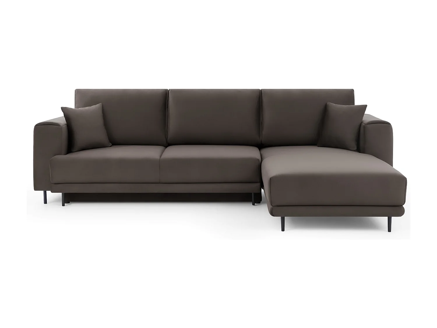 Canapé d'angle convertible velours DAVINA - Coffre et pieds métal noir-Marron-angle droit