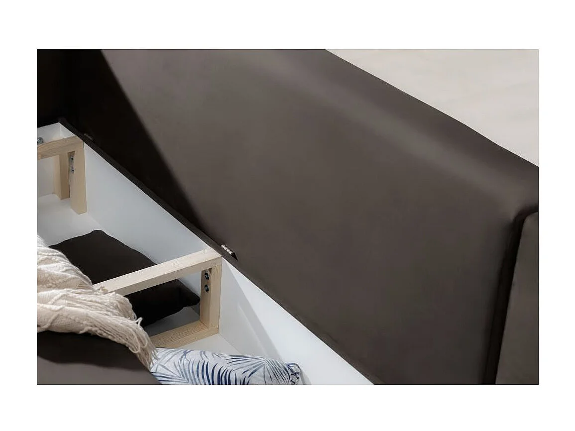 Canapé d'angle convertible velours DAVINA - Coffre et pieds métal noir-Marron-angle droit