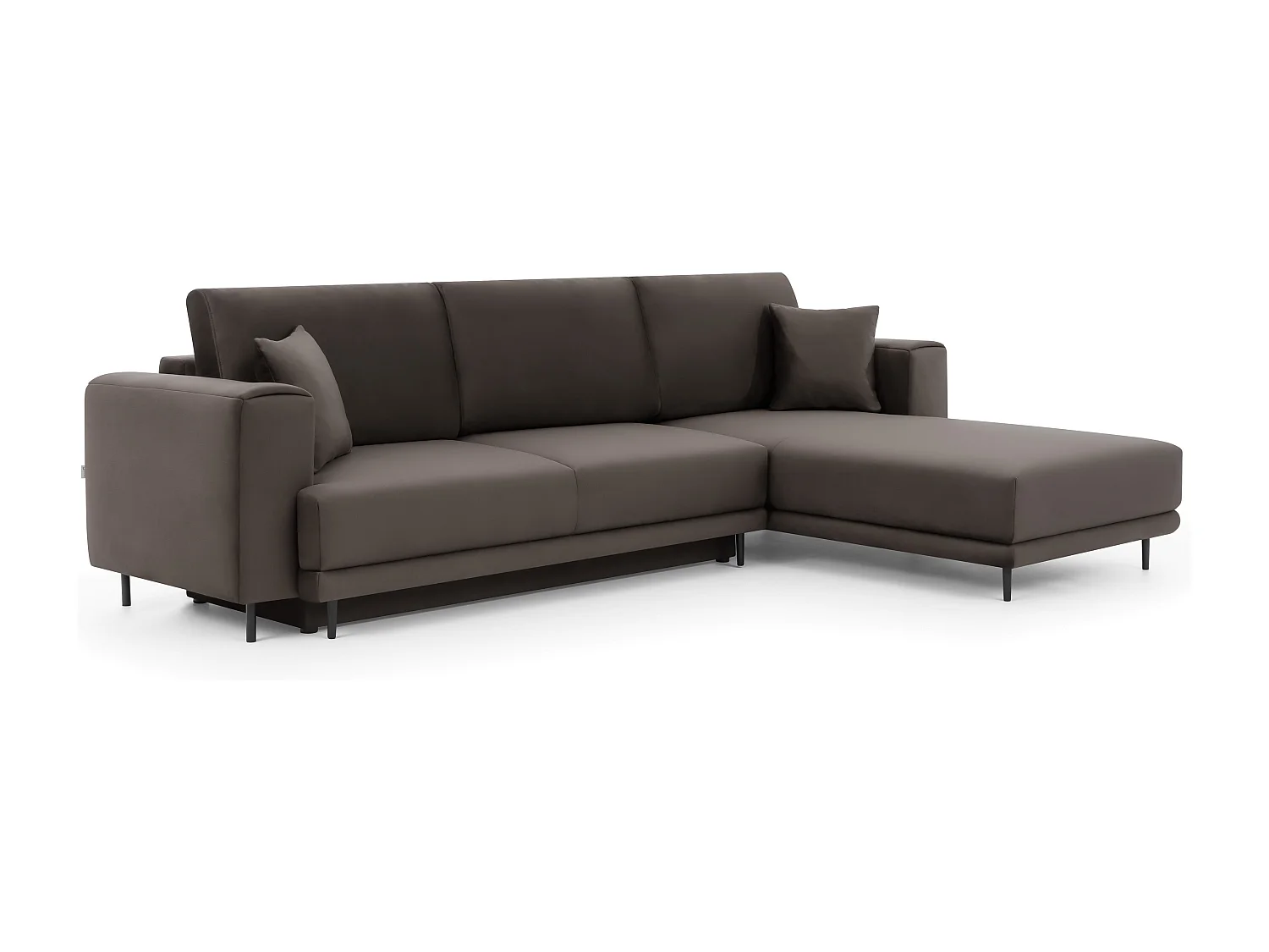 Canapé d'angle convertible velours DAVINA - Coffre et pieds métal noir-Marron-angle droit