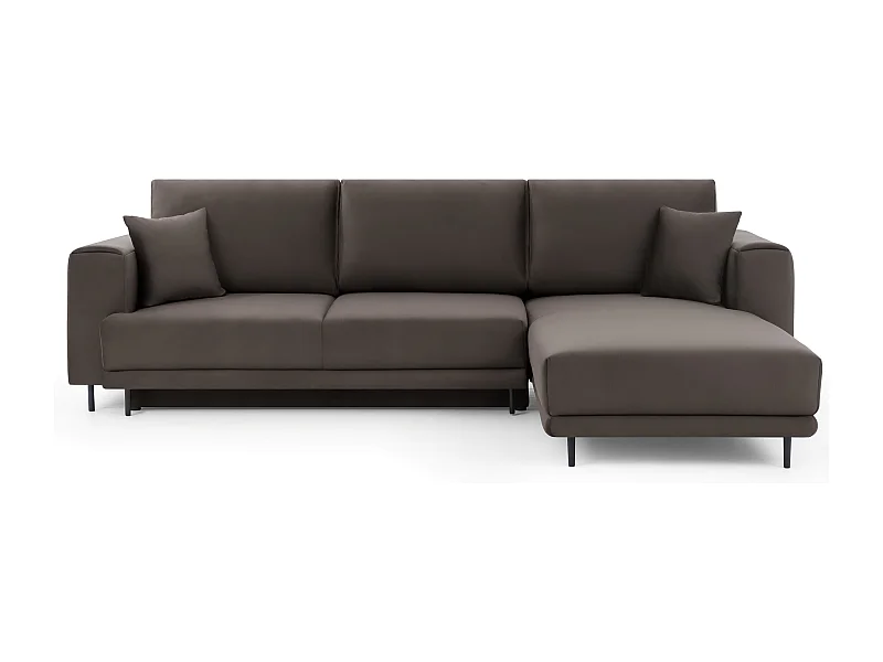 Canapé d'angle convertible velours DAVINA - Coffre et pieds métal noir-Marron-angle droit