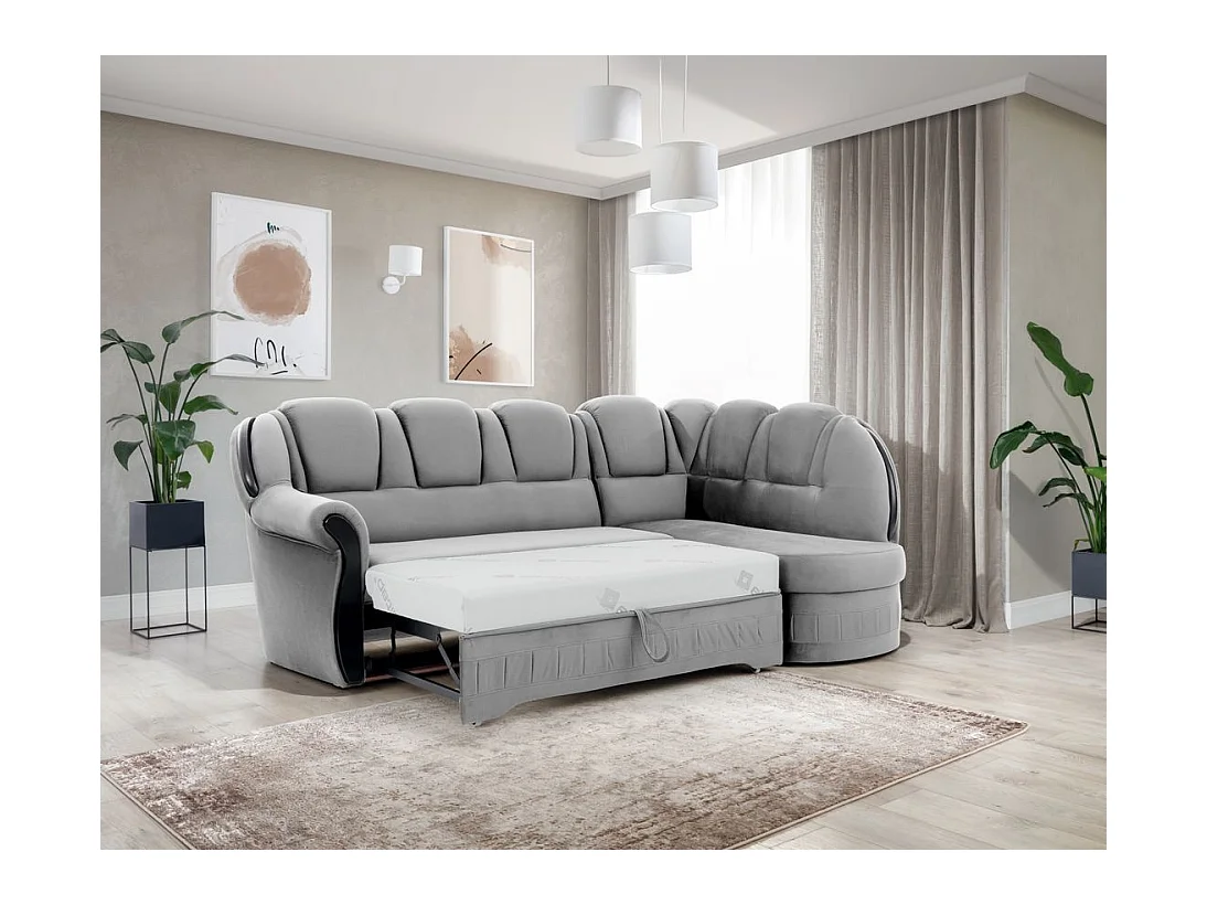 Majesté omvormbare hoekbank met opbergruimte in fluweel-Kleur Lichtgrijs-juiste hoek