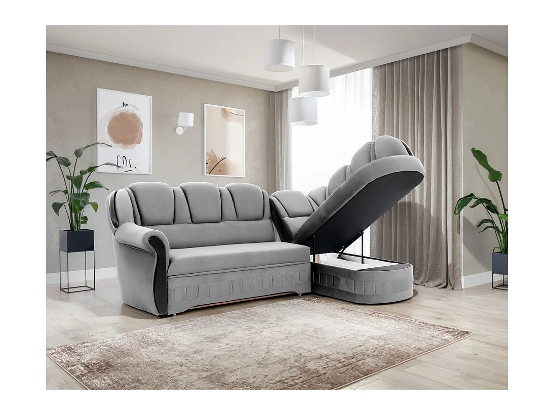 Majesté omvormbare hoekbank met opbergruimte in fluweel-Kleur Lichtgrijs-juiste hoek