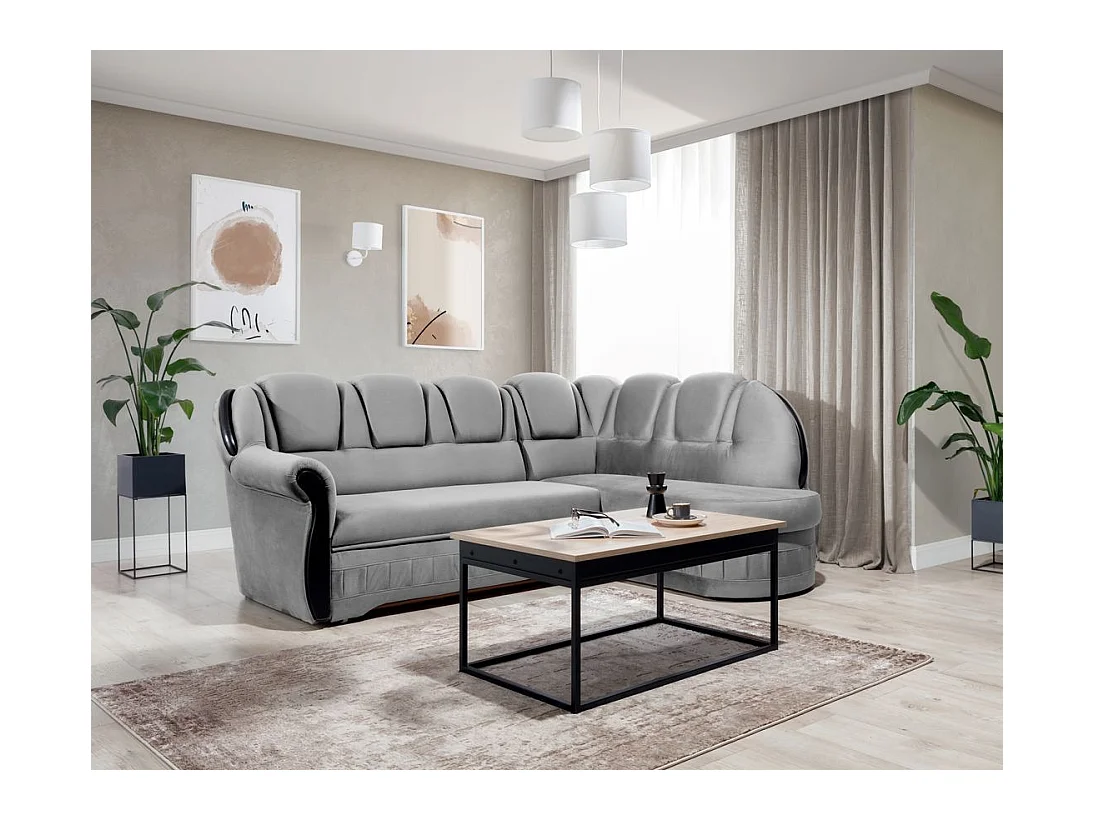 Majesté omvormbare hoekbank met opbergruimte in fluweel-Kleur Lichtgrijs-juiste hoek