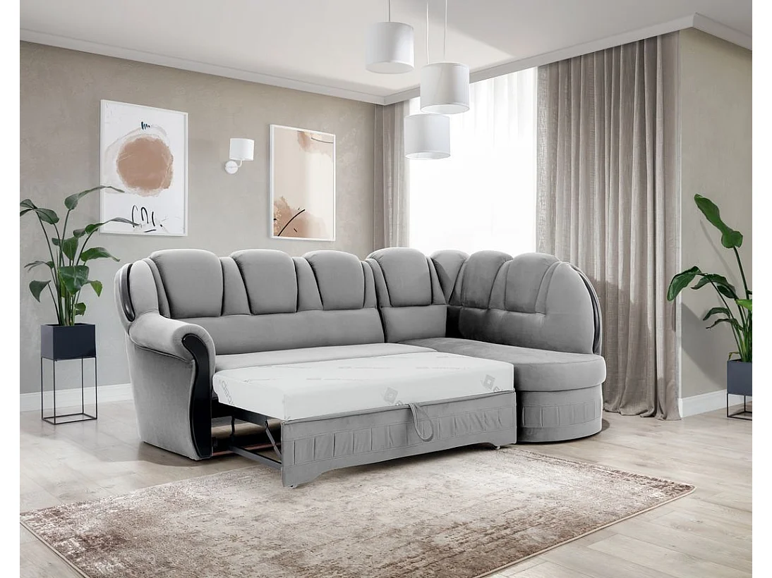 Canapé d'angle convertible avec rangement en velours Majesté-Gris clair-angle droit