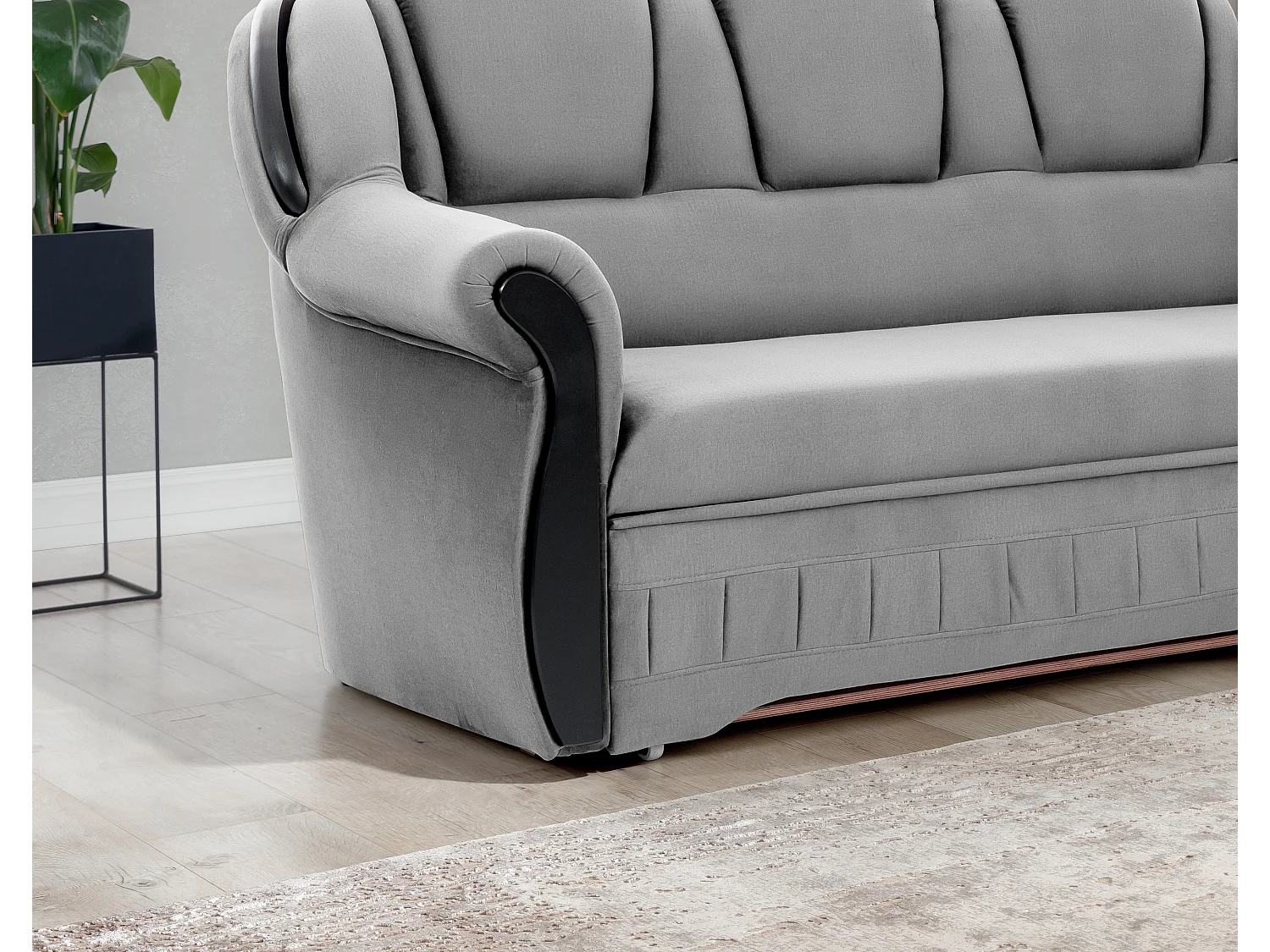 Canapé d'angle convertible avec rangement en velours Majesté-Gris clair-angle droit