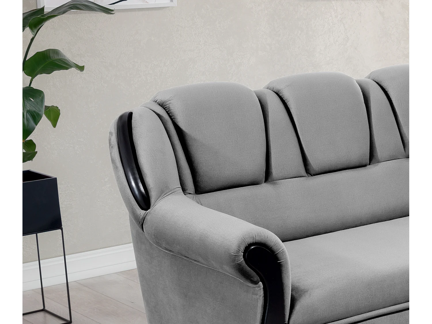 Canapé d'angle convertible avec rangement en velours Majesté-Gris clair-angle droit