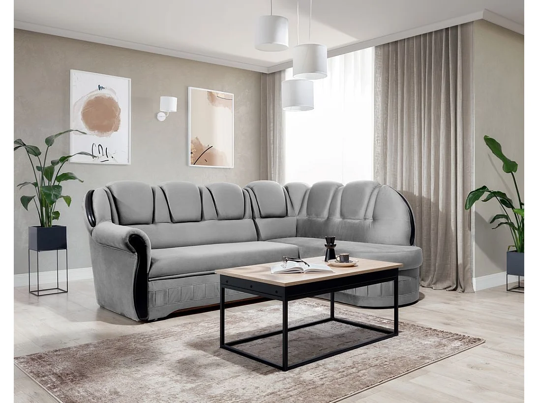 Canapé d'angle convertible avec rangement en velours Majesté-Gris clair-angle droit