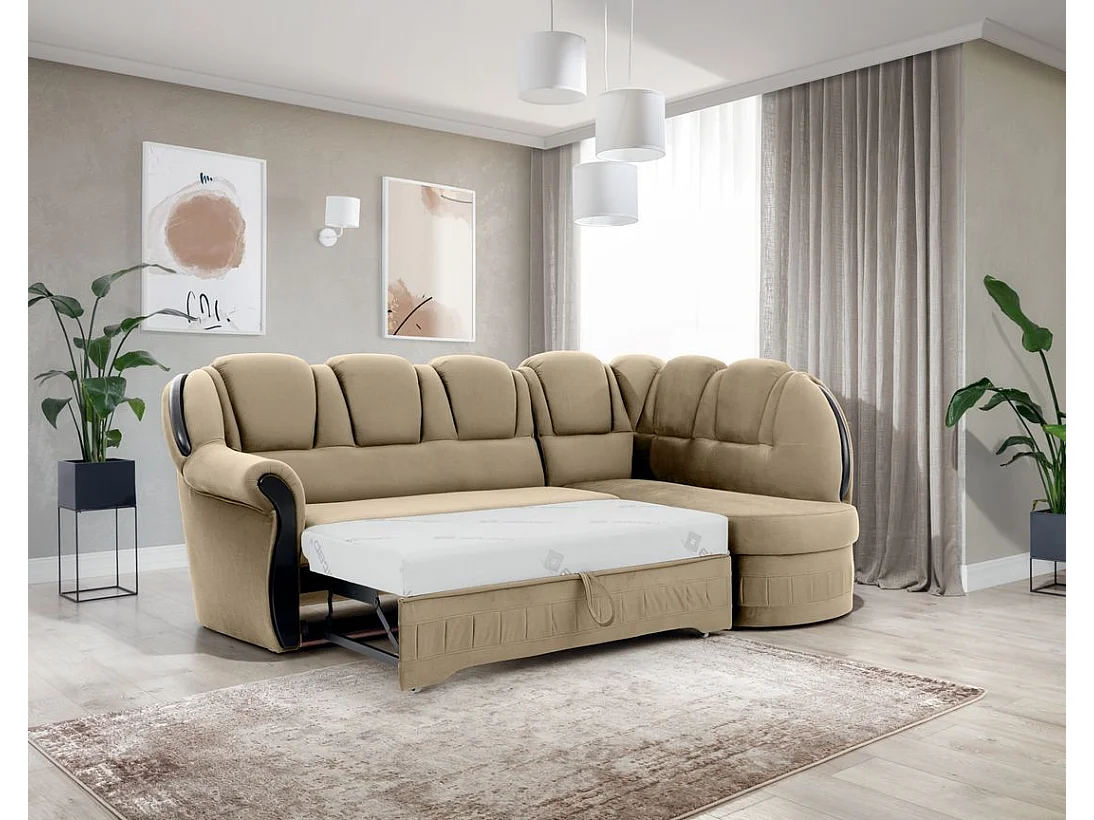 Canapé d'angle convertible avec rangement en velours Majesté-Gris clair-angle droit