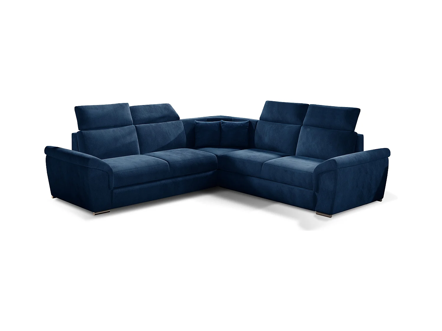 Sofá esquinero Neo reversible y convertible en terciopelo - Patas de acero cromado-Color Azul oscuro