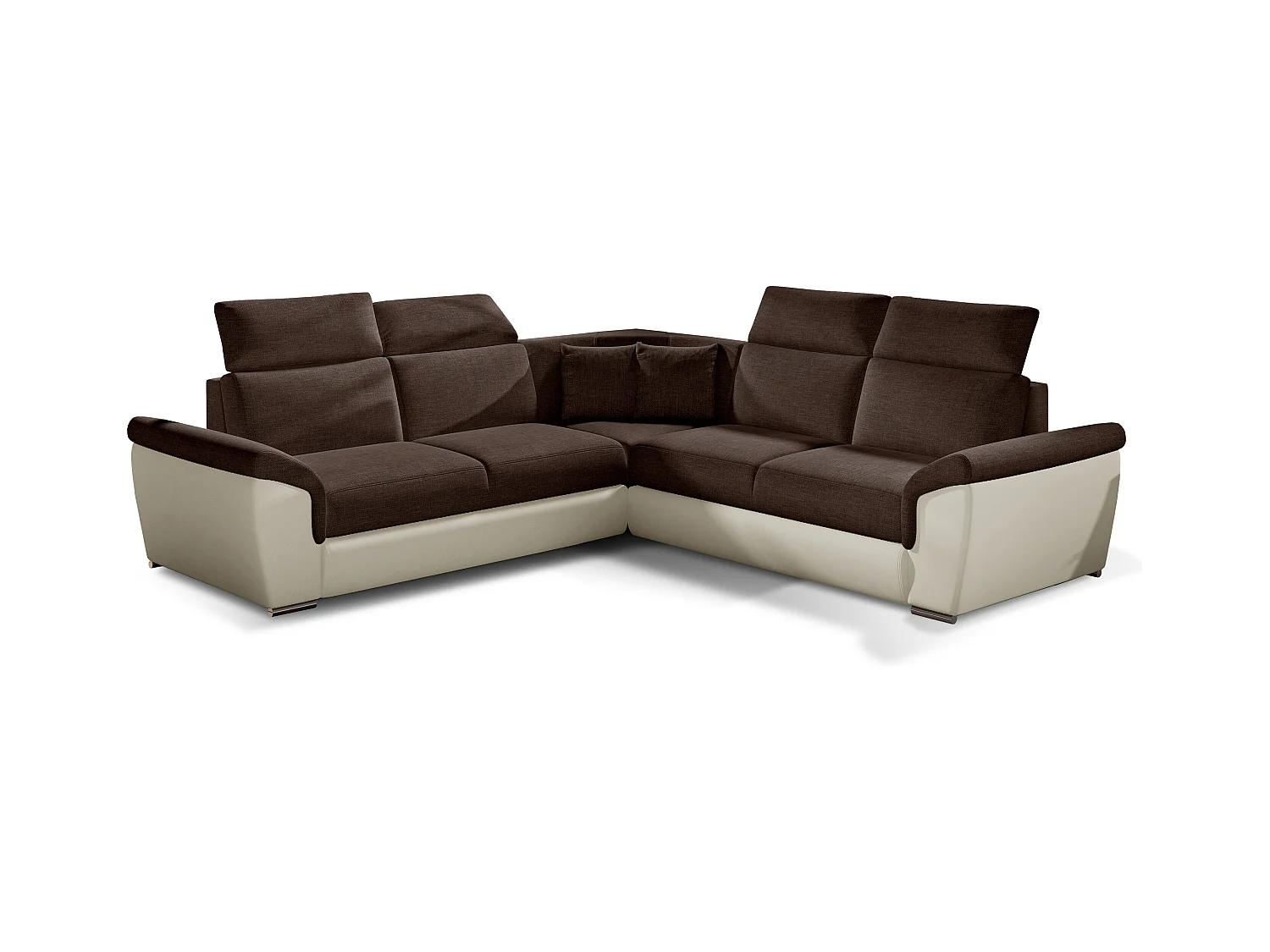 Canapé d'angle réversible et convertible bi-matières Neo - Pieds acier chromé-Beige/Marron