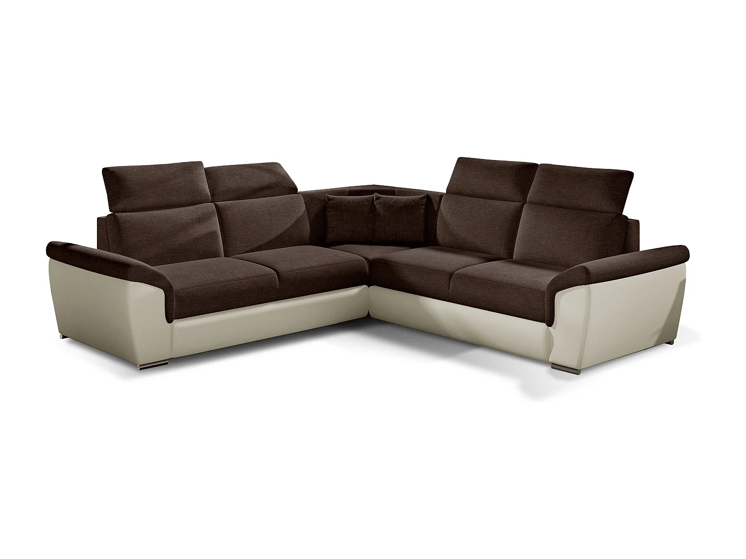 Canapé d&#039;angle réversible et convertible bi-matières Neo - Pieds acier chromé-Beige/Marron