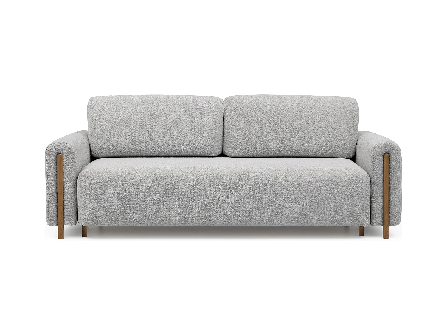 Canapé convertible en tissu bouclette DOVA - Pieds bois massif naturel-Gris clair