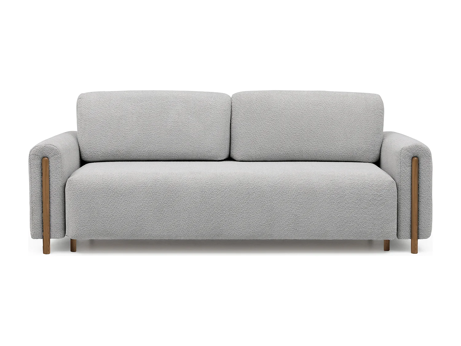 Canapé convertible en tissu bouclette DOVA - Pieds bois massif naturel-Gris clair
