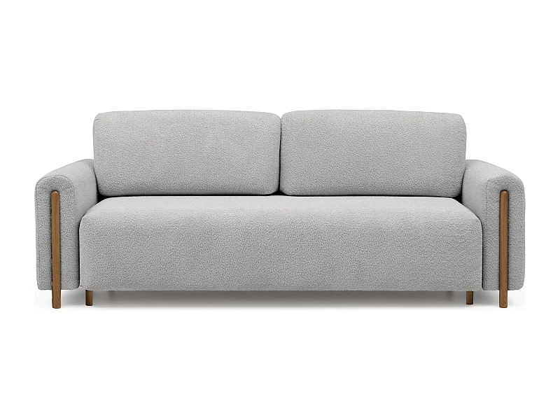 Canapé convertible en tissu bouclette DOVA - Pieds bois massif naturel-Gris clair