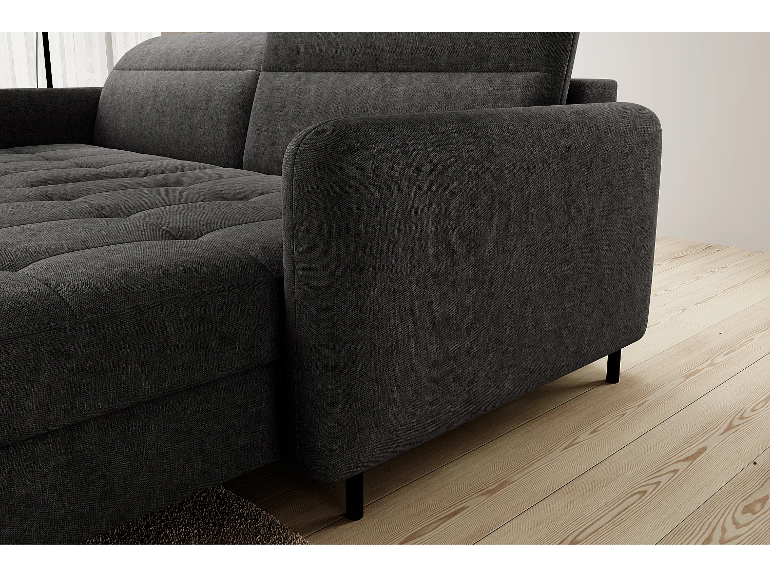 Petit canapé d’angle convertible tissu Kunder-Gris foncé-angle droit