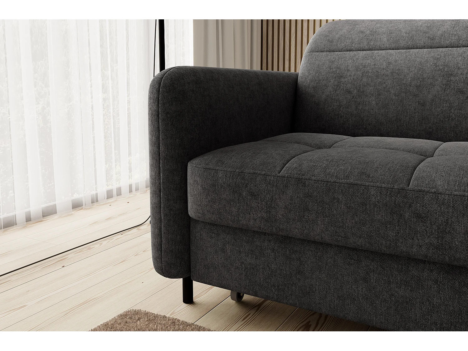 Petit canapé d’angle convertible tissu Kunder-Gris foncé-angle droit