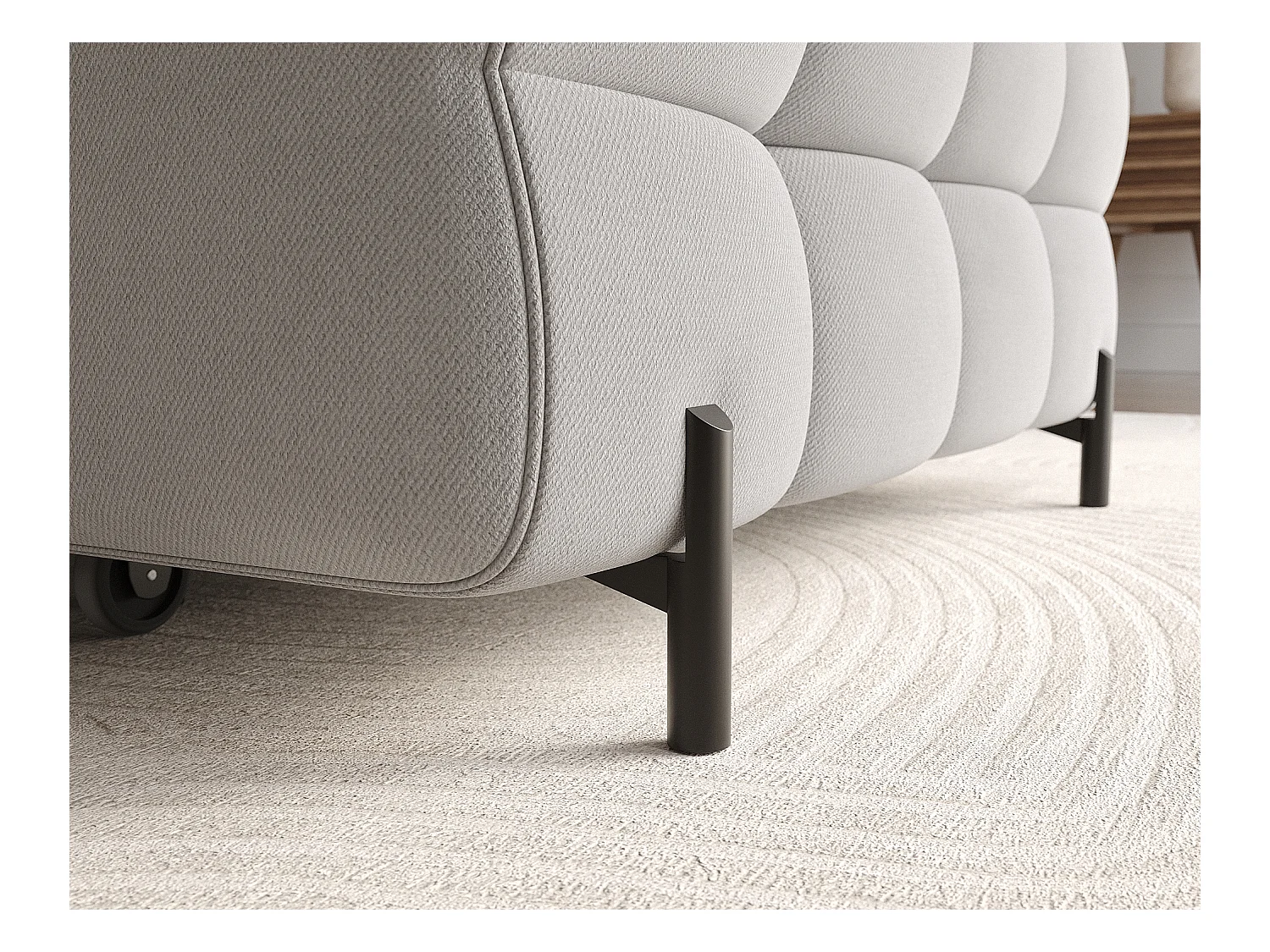 Canapé d’angle convertible velours appuis-tête réglables KATE – Coffre et pieds métal noir-Gris-angle droit