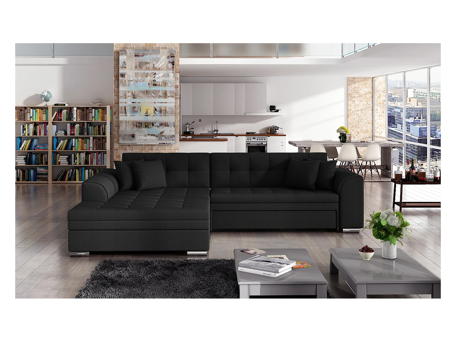 Canapé d'angle convertible tissu LOOKA - Pieds métal chromé-Beige/Marron-angle gauche