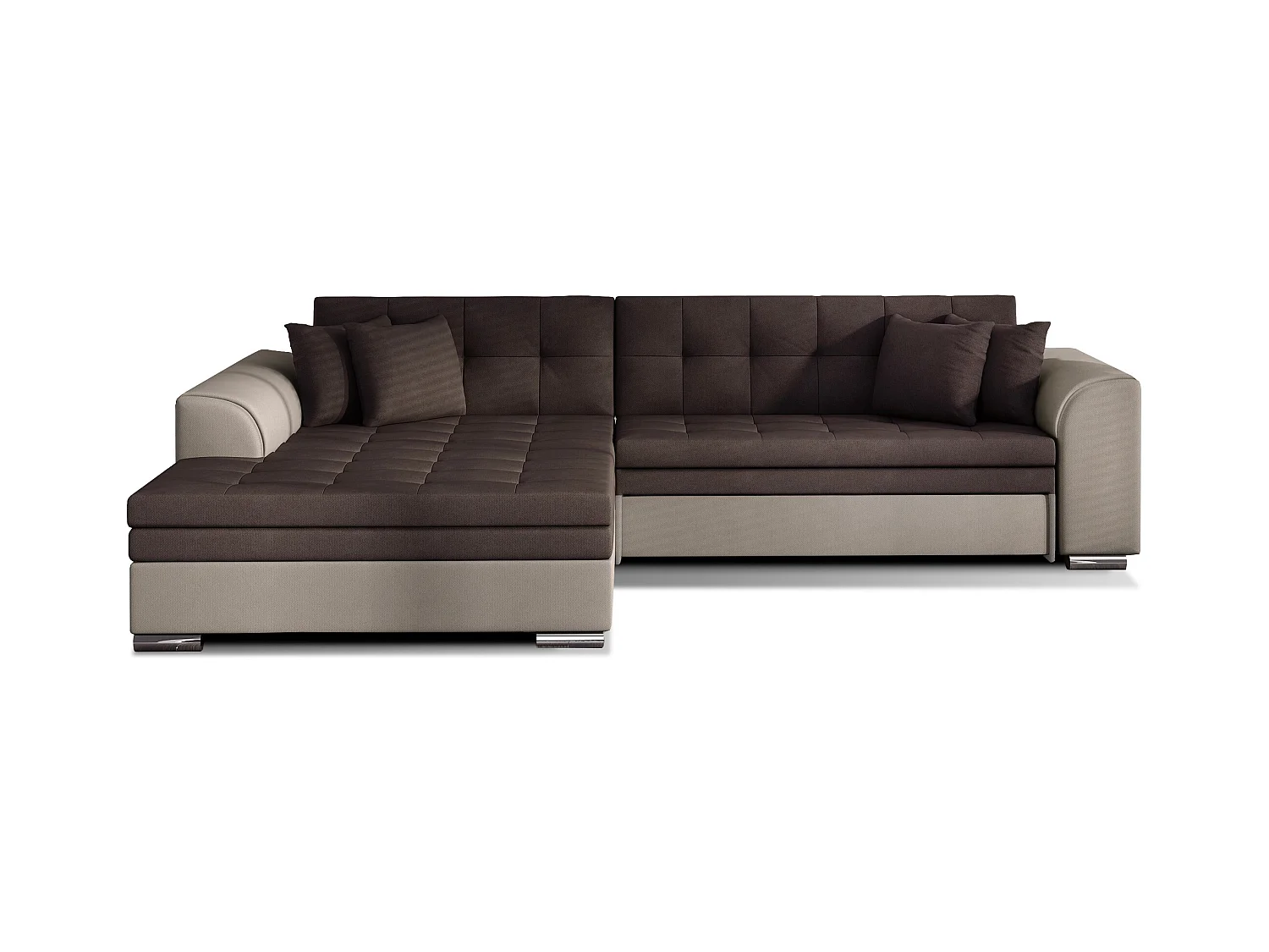 Canapé d'angle convertible tissu LOOKA - Pieds métal chromé-Beige/Marron-angle gauche