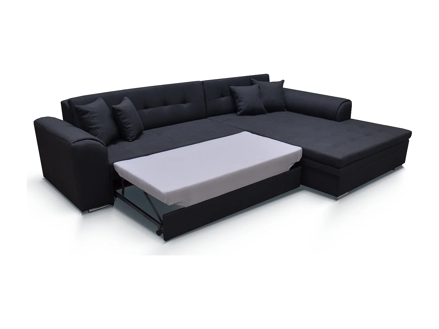 Canapé d'angle convertible tissu LOOKA - Pieds métal chromé-Beige/Marron-angle gauche