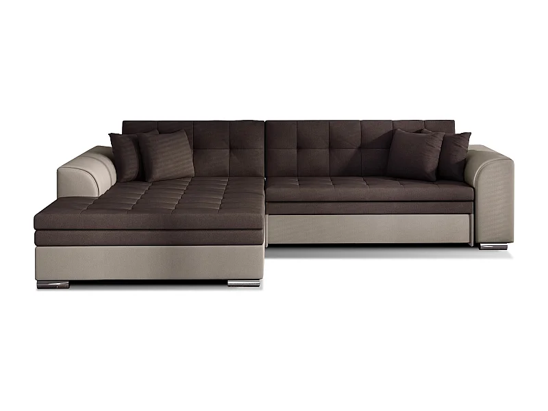 Canapé d'angle convertible tissu LOOKA - Pieds métal chromé-Beige/Marron-angle gauche