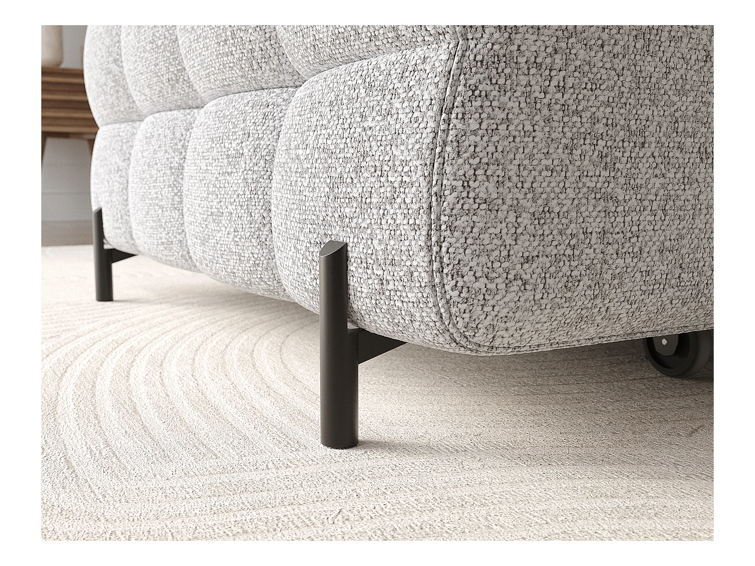 Canapé d’angle convertible tissu appuis-tête réglables KATE – Coffre et pieds métal noir-Gris souris-angle gauche