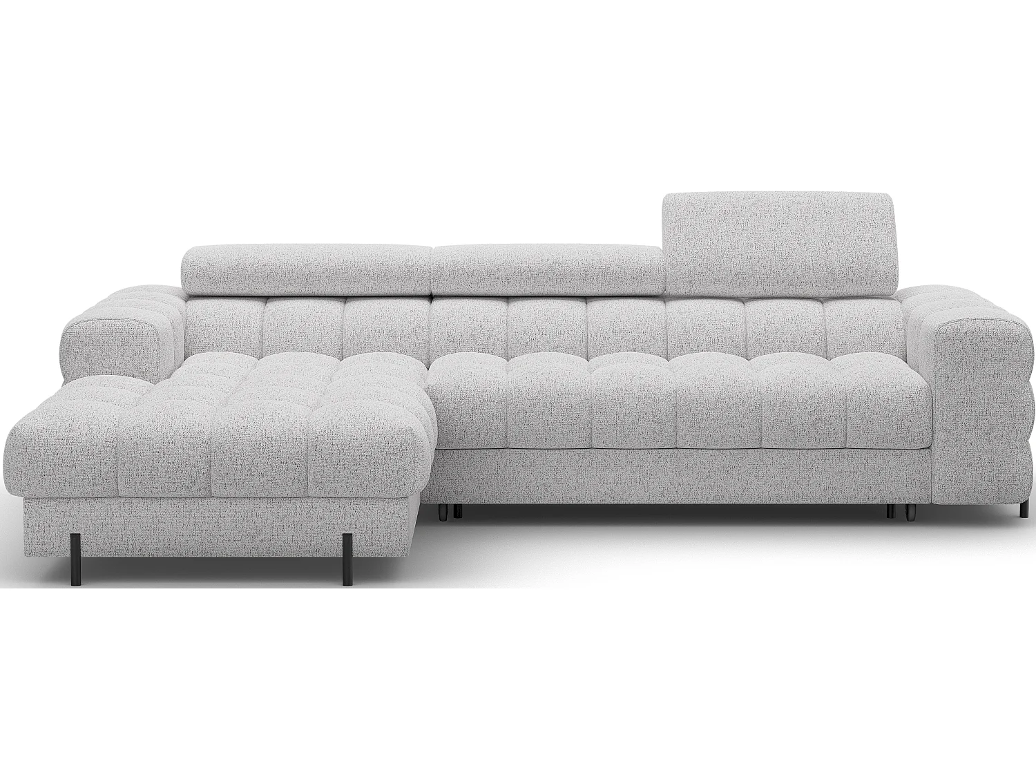 Canapé d’angle convertible tissu appuis-tête réglables KATE – Coffre et pieds métal noir-Gris souris-angle gauche