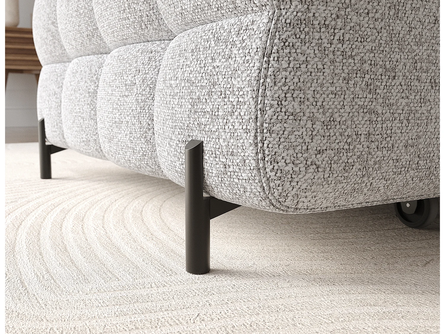 Canapé d’angle convertible tissu appuis-tête réglables KATE – Coffre et pieds métal noir-Gris souris-angle gauche