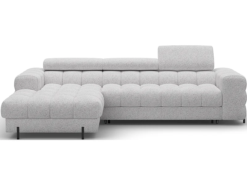 Canapé d’angle convertible tissu appuis-tête réglables KATE – Coffre et pieds métal noir-Gris souris-angle gauche