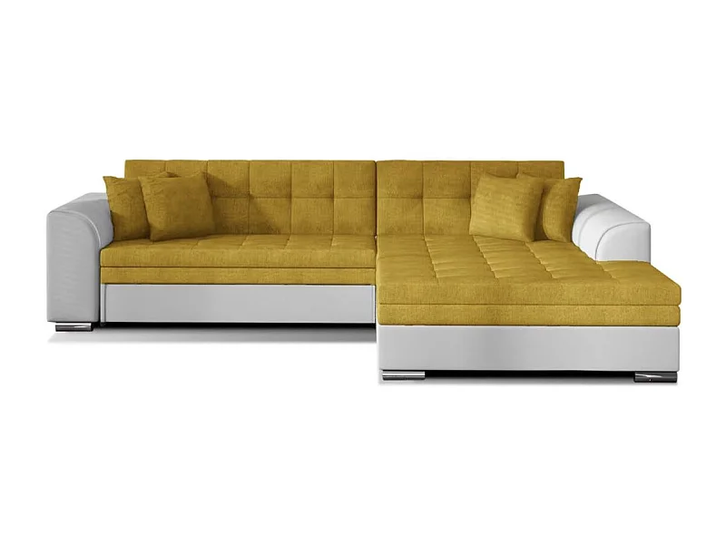 Canapé d'angle convertible tissu et simili LOOKA - Pieds métal chromé-Blanc/Jaune-angle droit