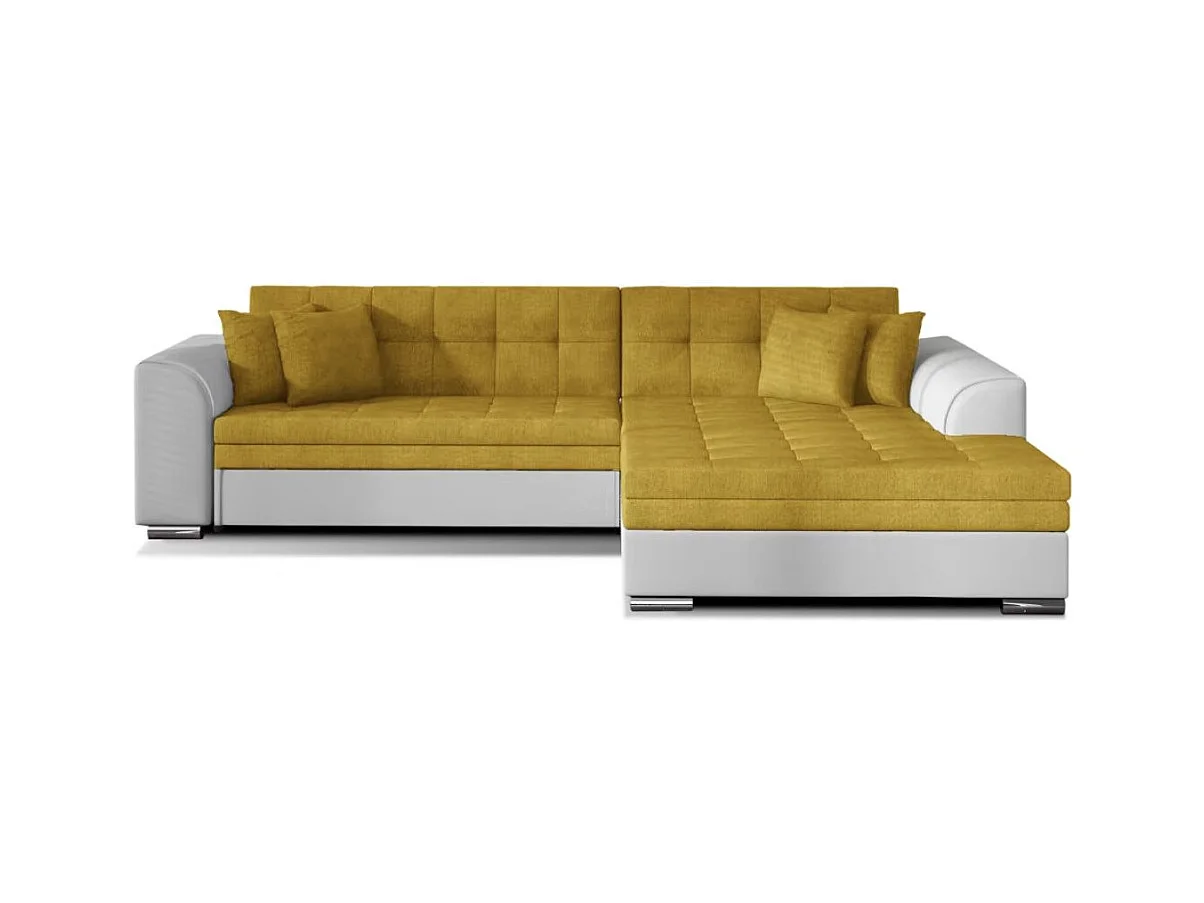 Canapé d'angle convertible tissu et simili LOOKA - Pieds métal chromé-Blanc/Jaune-angle droit