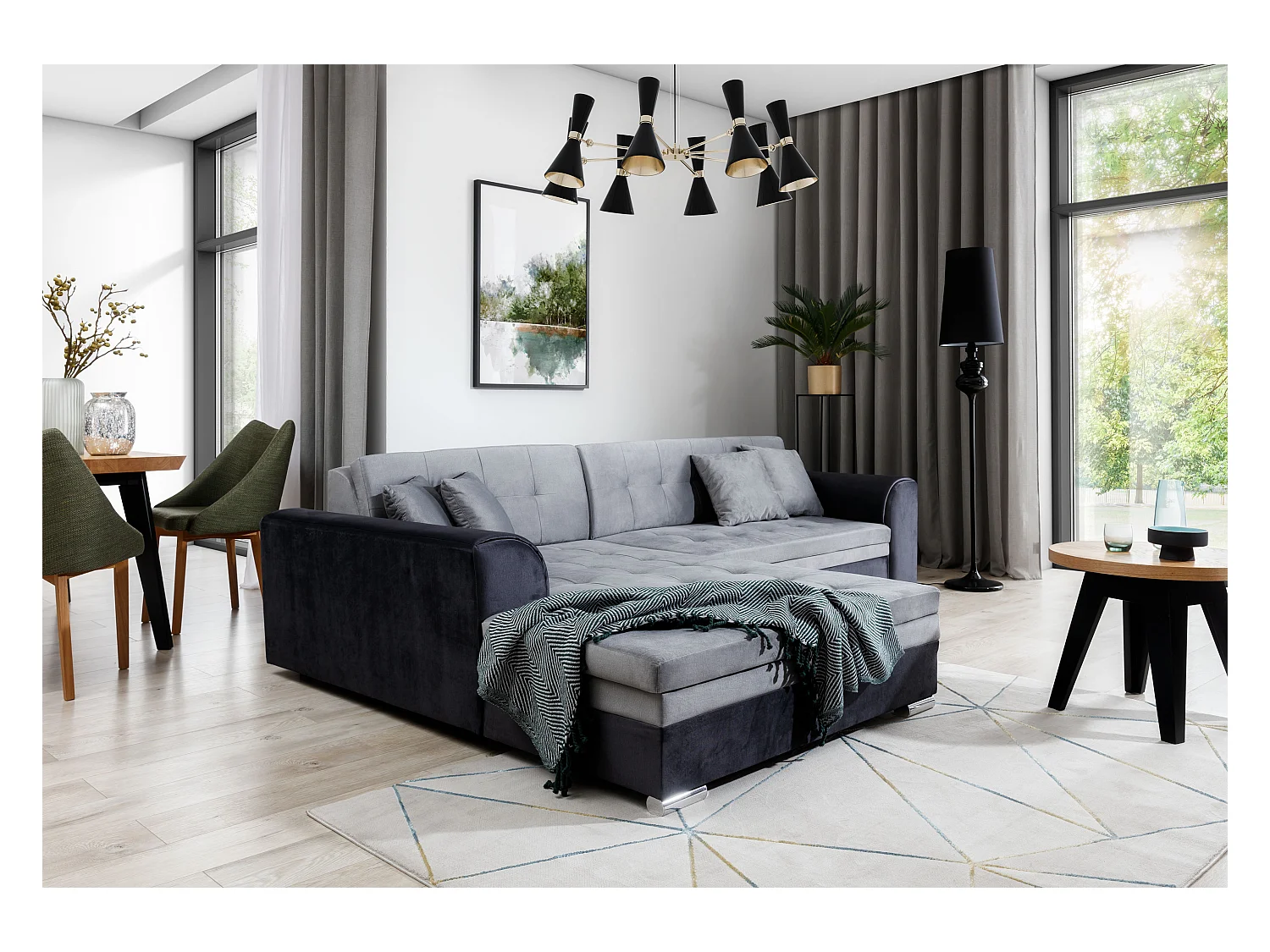 Canapé d'angle convertible tissu et simili LOOKA - Pieds métal chromé-Blanc/Jaune-angle droit