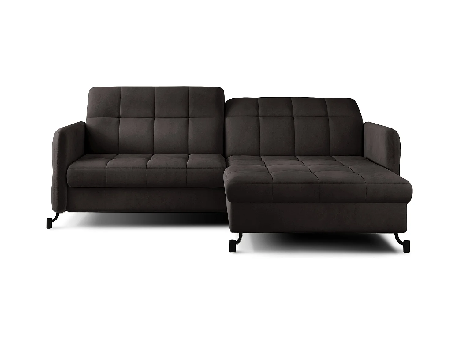 Canapé d'angle convertible velours avec coffre de rangement LORI-Marron foncé-angle droit