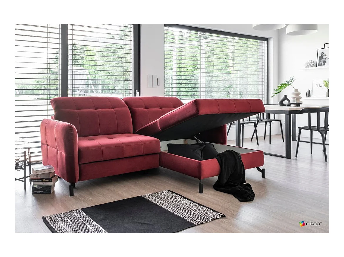 Canapé d'angle convertible velours avec coffre de rangement LORI-Marron foncé-angle droit