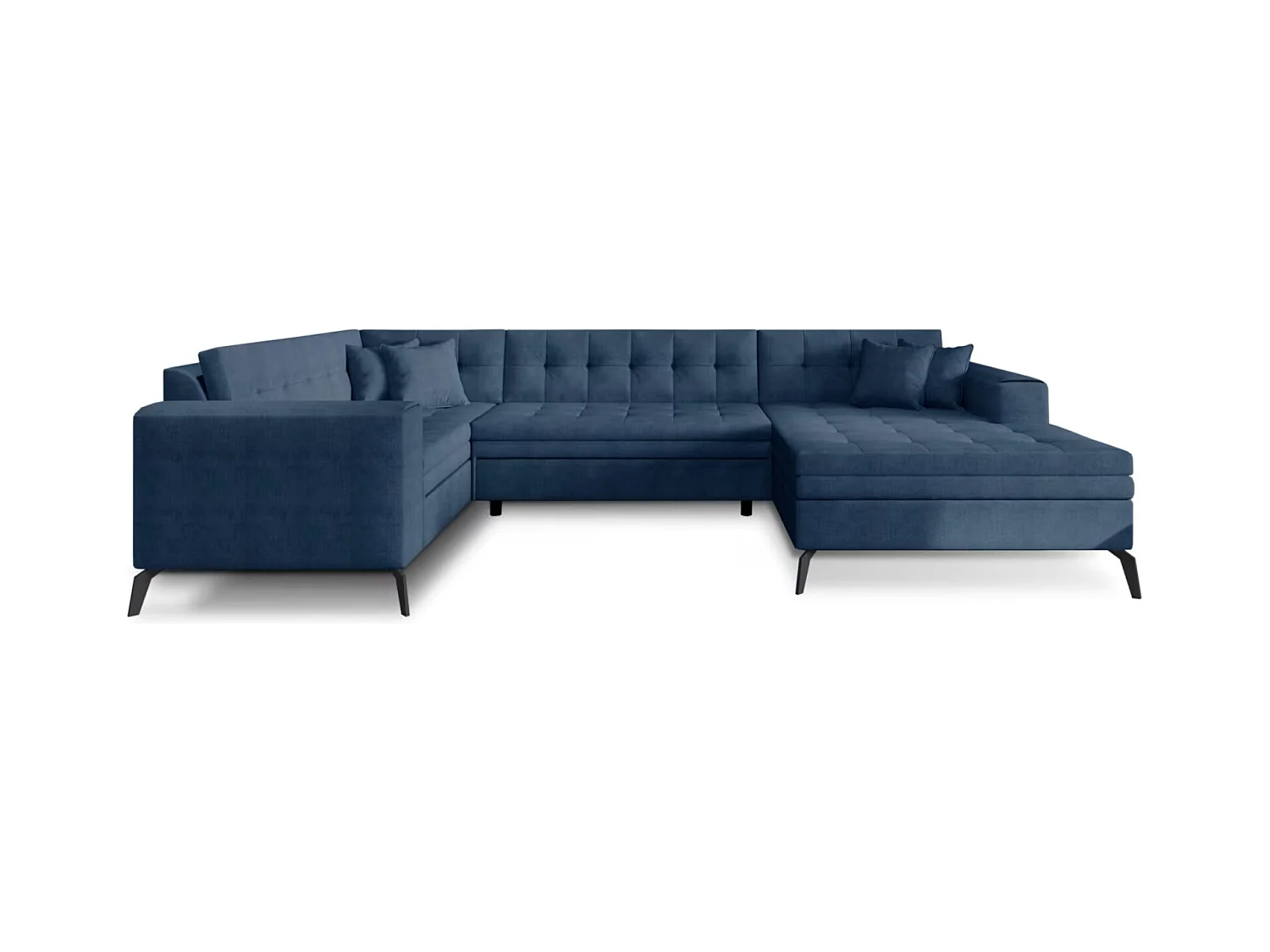 Canapé panoramique convertible BONTY tissu matelassé-Bleu charrette-Méridienne A droite