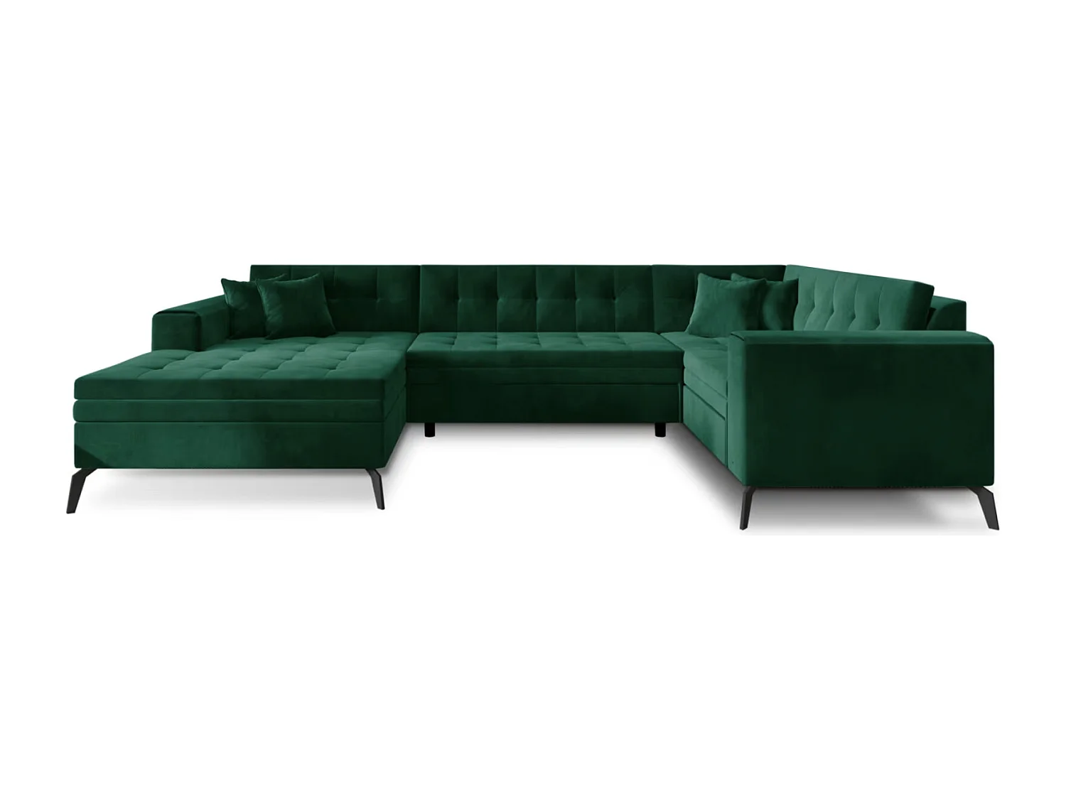 Canapé panoramique convertible BONTY tissu matelassé-Bleu charrette-Méridienne A droite