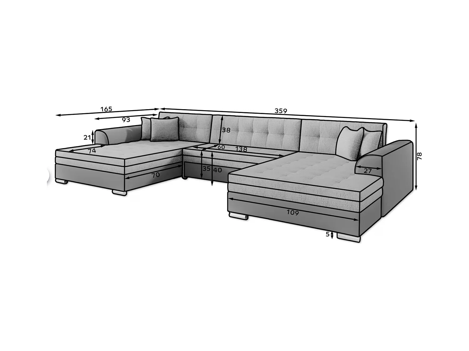 Canapé panoramique convertible VIRA en bi-matiére-Blanc/Noir