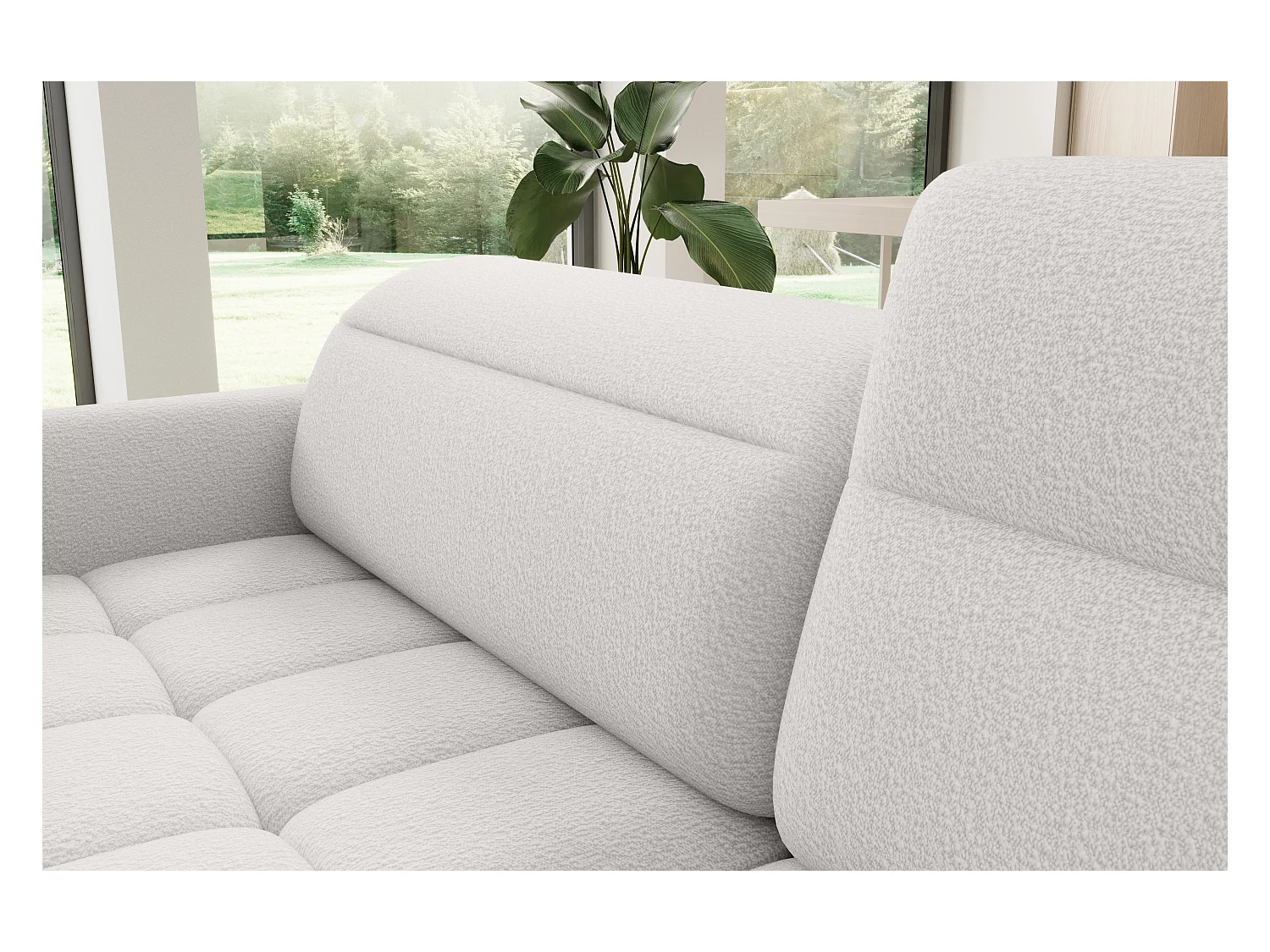 Petit canapé d'angle en tissu convertible avec coffre BOREA 208cm-Blanc-angle droit