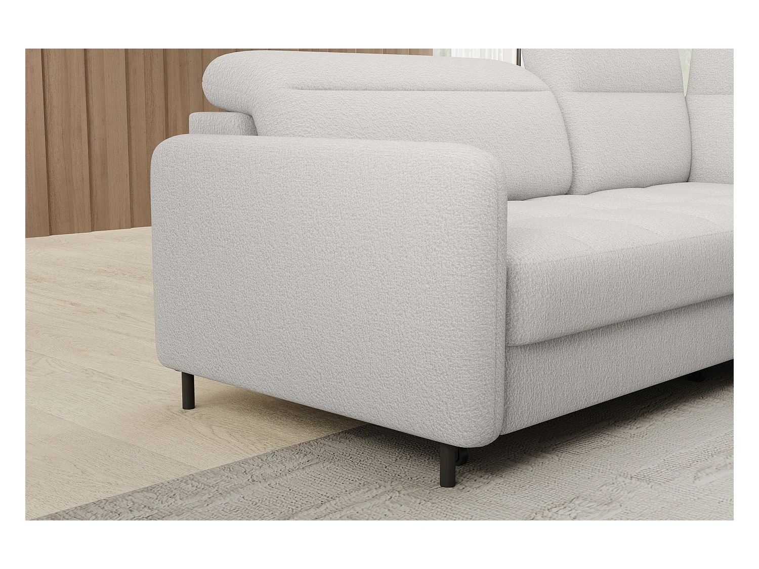 Petit canapé d'angle en tissu convertible avec coffre BOREA 208cm-Blanc-angle droit