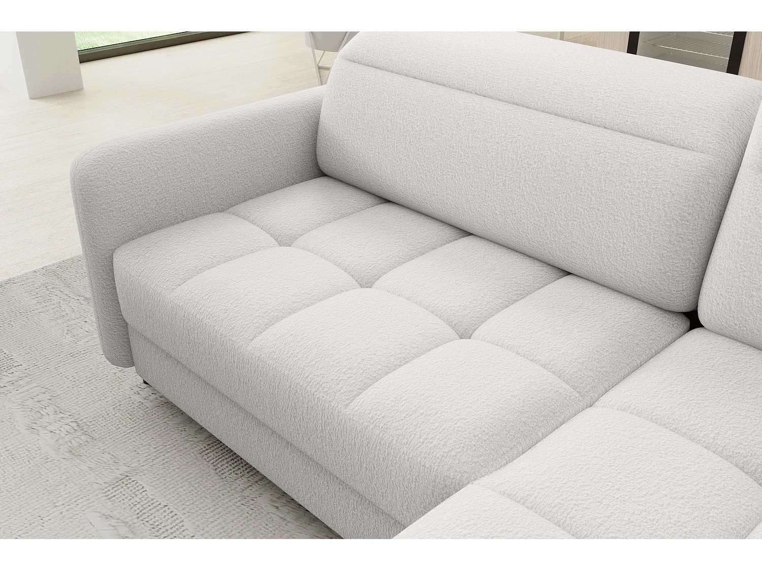 Petit canapé d'angle en tissu convertible avec coffre BOREA 208cm-Blanc-angle droit