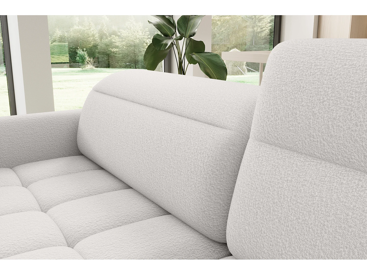 Petit canapé d'angle en tissu convertible avec coffre BOREA 208cm-Blanc-angle droit