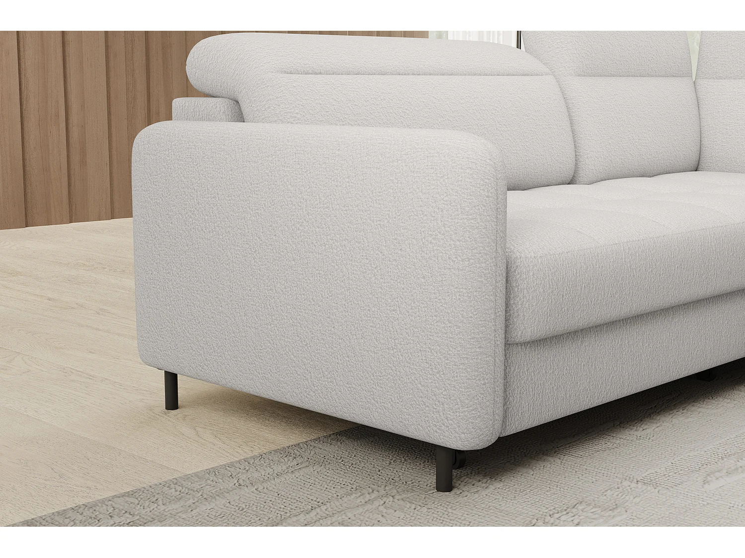 Petit canapé d'angle en tissu convertible avec coffre BOREA 208cm-Blanc-angle droit