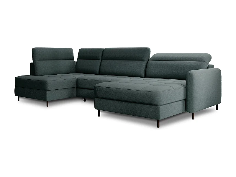 Canapé panoramique convertible BENTO en tissu avec coffre de rangement-Vert impérial-angle droit