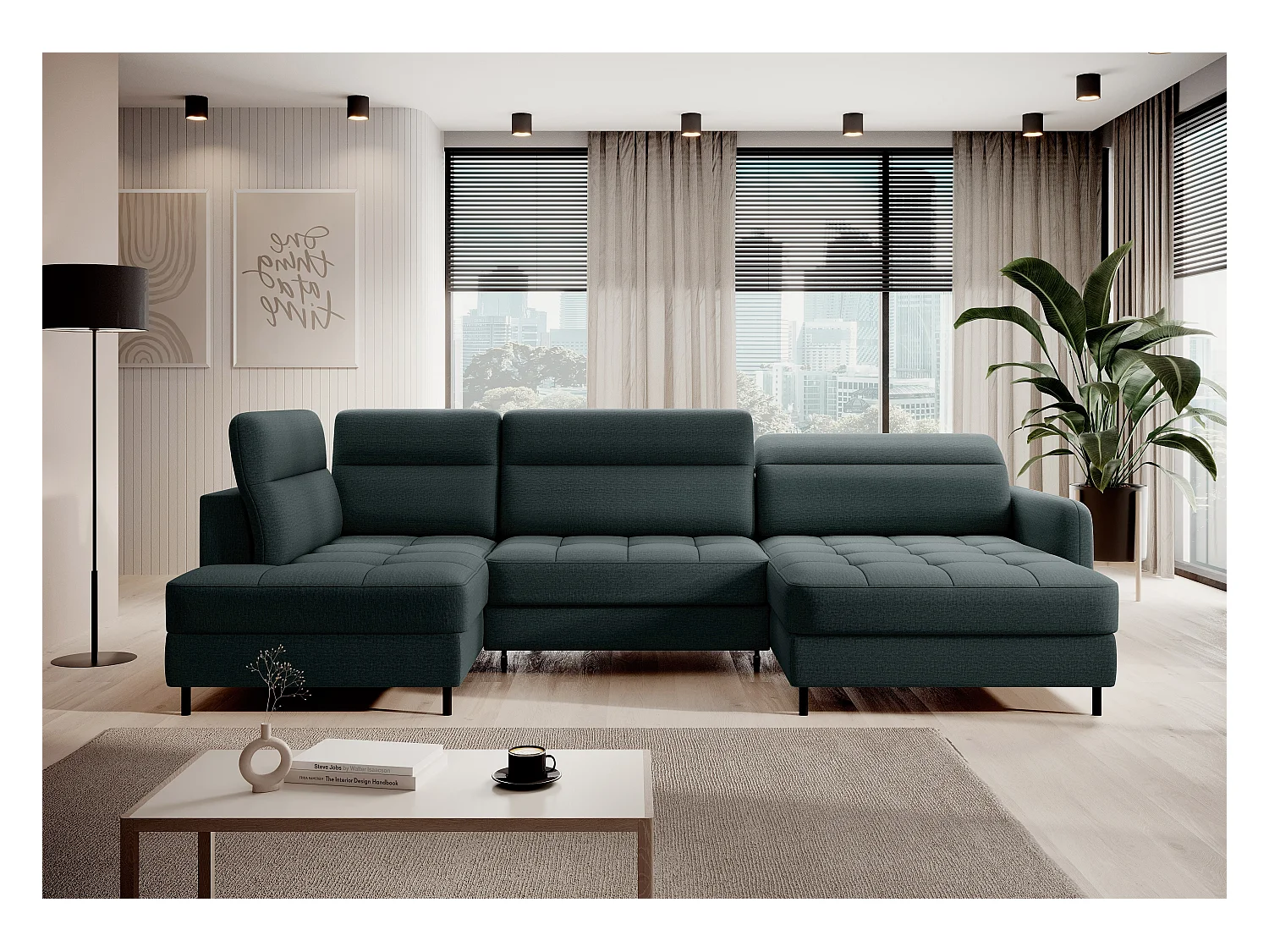 BENTO converteerbare panoramische stoffen bank met opbergvak-Kleur Keizerlijk Groen-juiste hoek