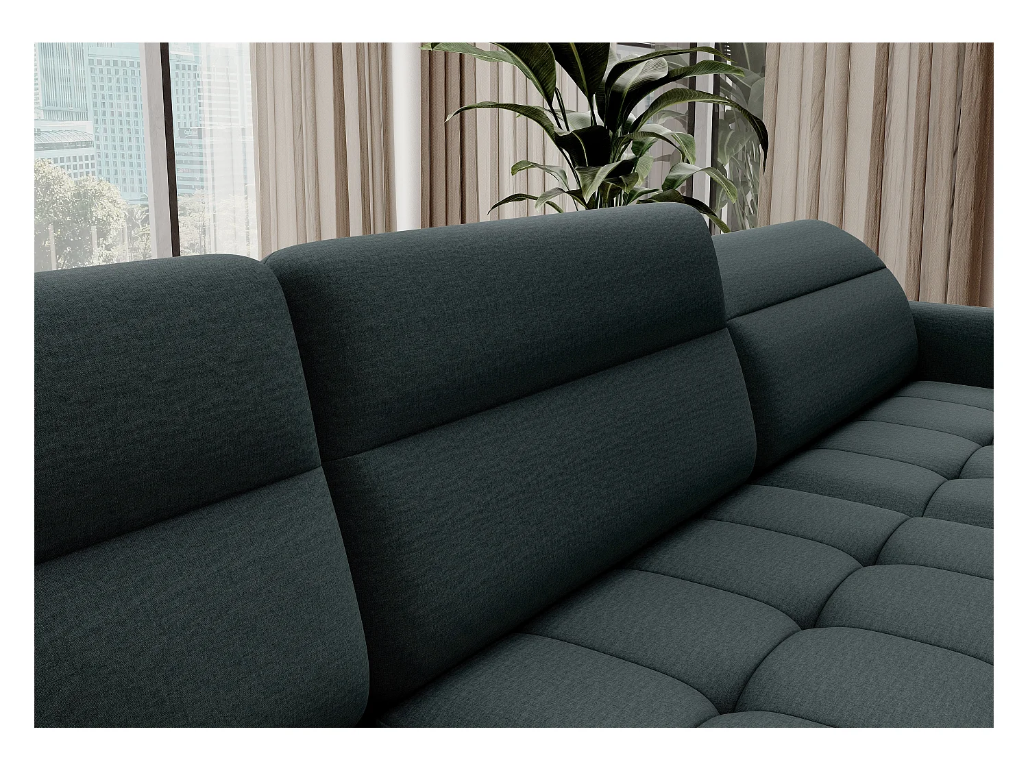 BENTO converteerbare panoramische stoffen bank met opbergvak-Kleur Keizerlijk Groen-juiste hoek