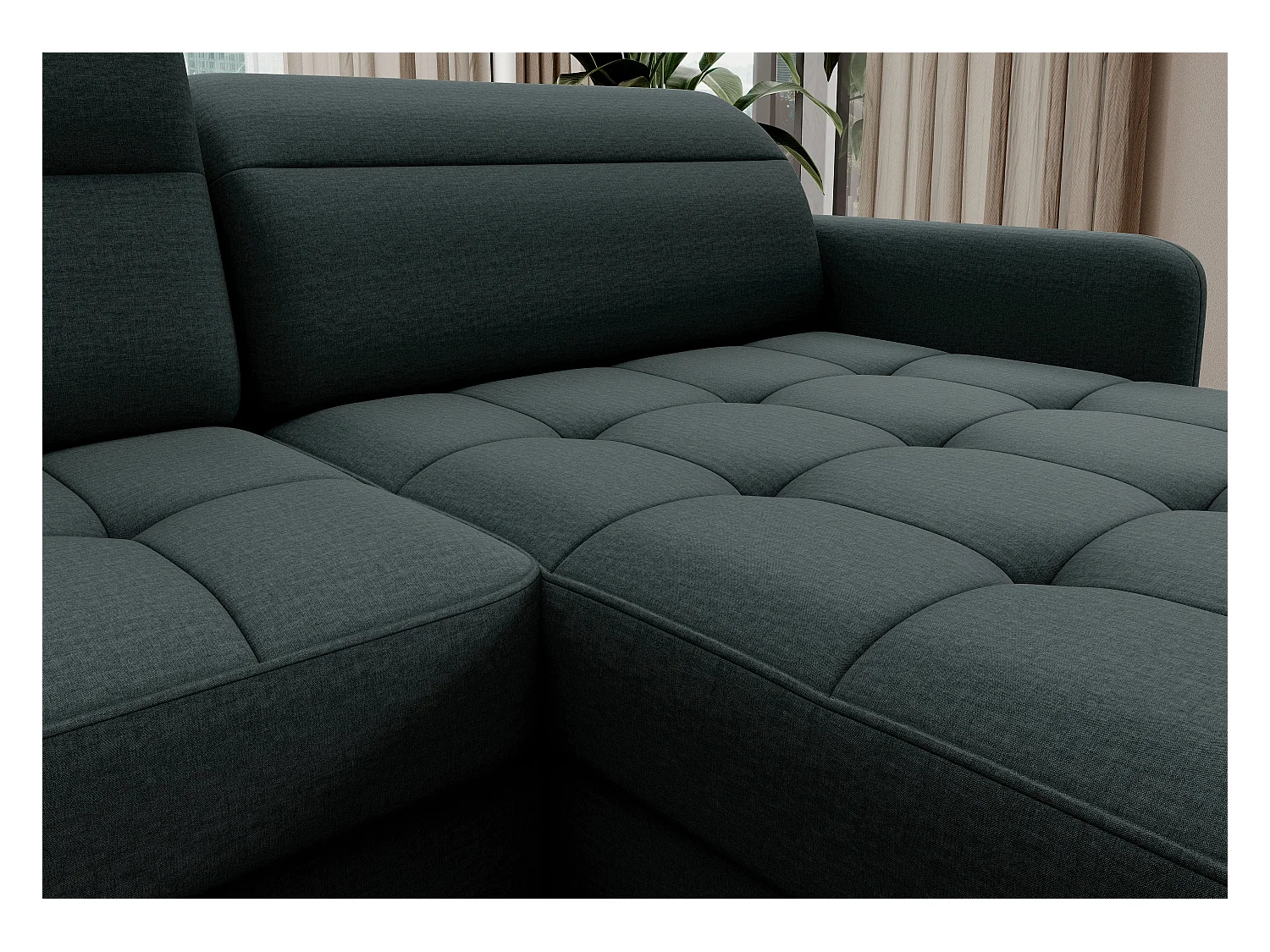 BENTO converteerbare panoramische stoffen bank met opbergvak-Kleur Keizerlijk Groen-juiste hoek