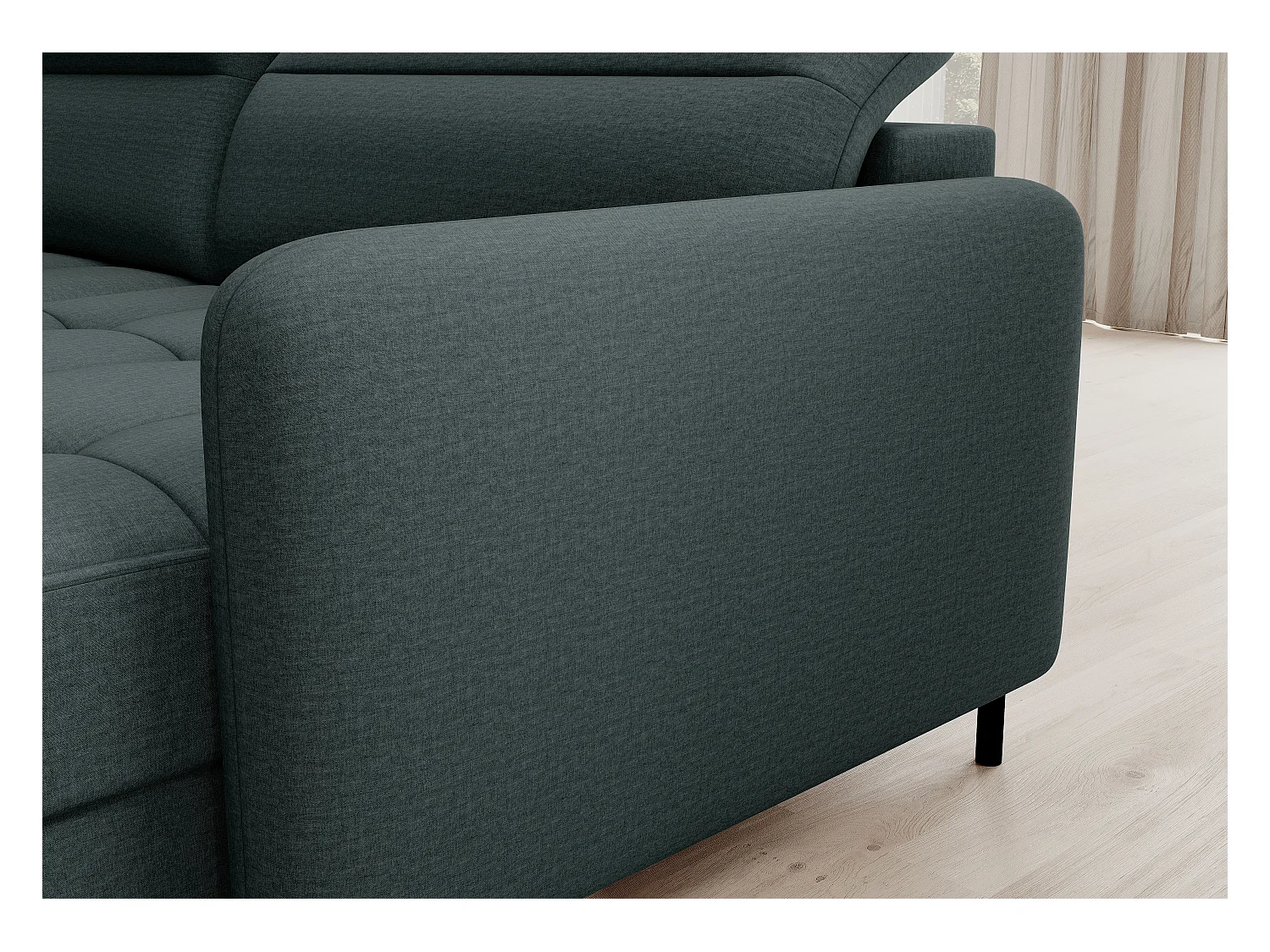 BENTO converteerbare panoramische stoffen bank met opbergvak-Kleur Keizerlijk Groen-juiste hoek