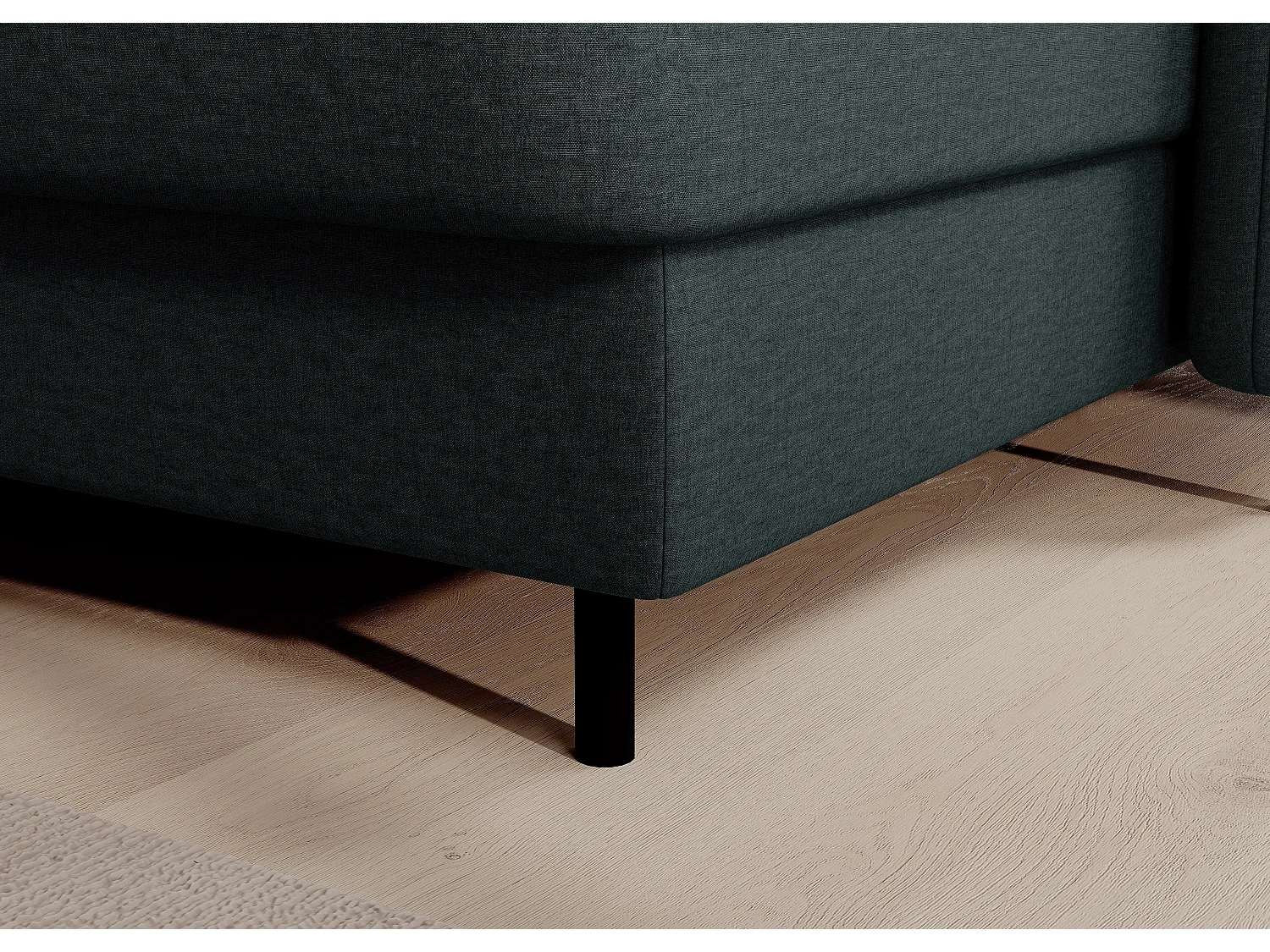 Canapé panoramique convertible BENTO en tissu avec coffre de rangement-Vert impérial-angle droit