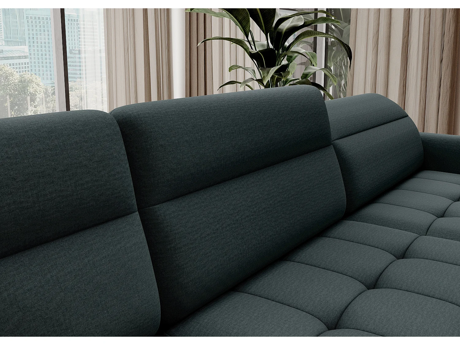 Canapé panoramique convertible BENTO en tissu avec coffre de rangement-Vert impérial-angle droit