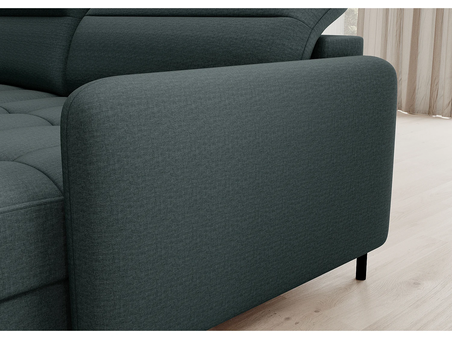 Canapé panoramique convertible BENTO en tissu avec coffre de rangement-Vert impérial-angle droit